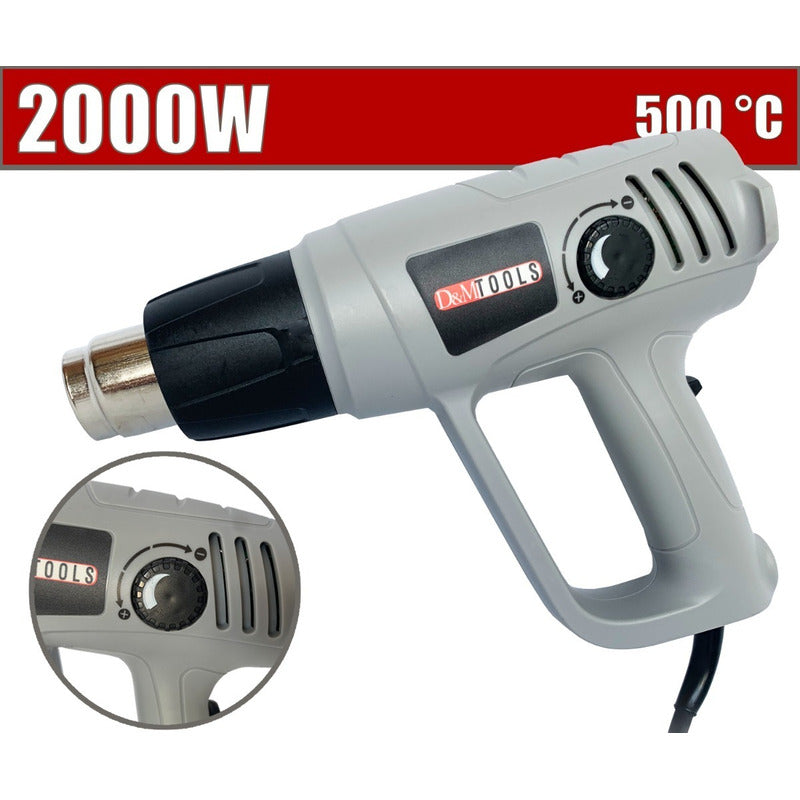 Pistola Y Boquilla Calor Termoencogible 2000wt Temperatura Variable Color Gris