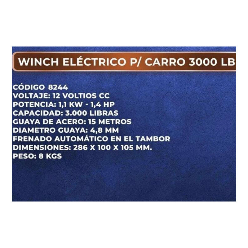 Winch Eléctrico 3000lb Trabajo Pesado 12v Automotriz Carro