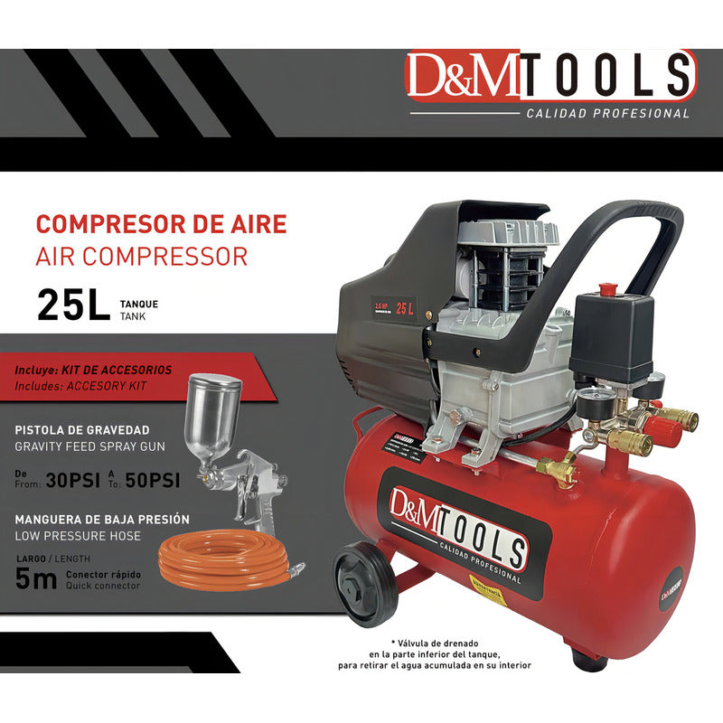Compresor De Aire Trabajo Pesado 2.5 Hp Fase Eléctrica Monofásica Frecuencia 60 Hz D&mtools