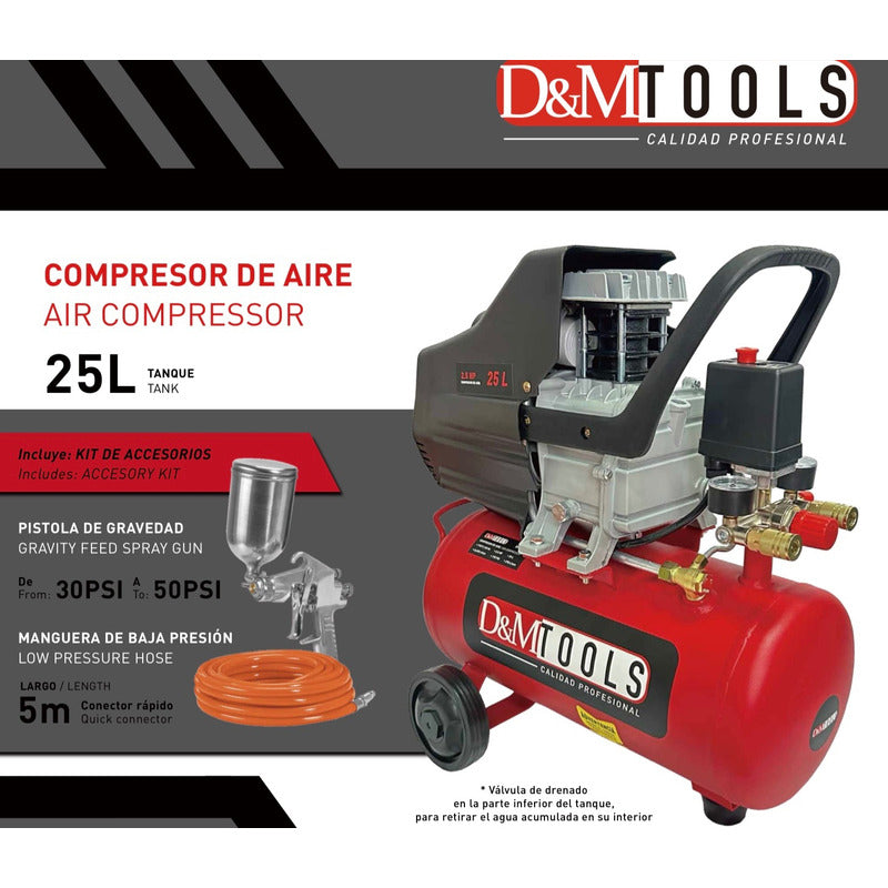 Compresor De 2 Hp Doble Salida 1500 Wt 25 Litros