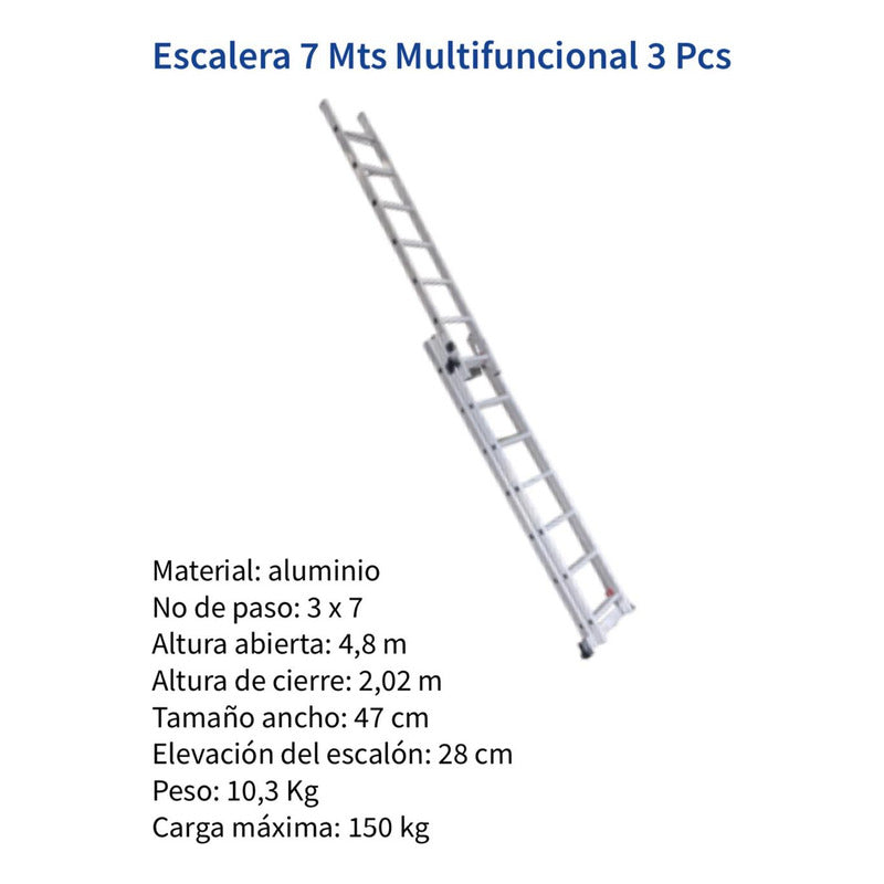 Escalera 7 Metros Multifuncional 21 Pasos Plegable Aluminio