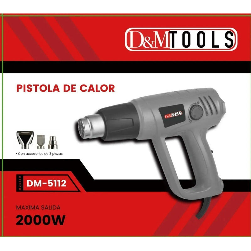 Pistola Y Boquilla Calor Termoencogible 2000wt Temperatura Variable Color Gris