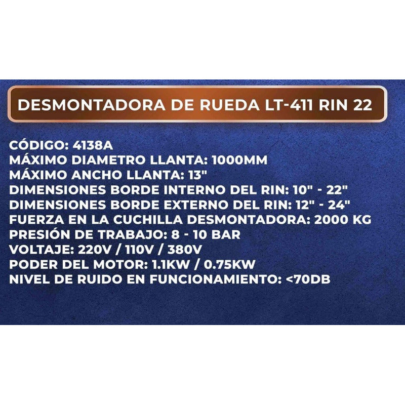 Maquina Desmontadora Llantas Montallantas Rin 22 Talleres