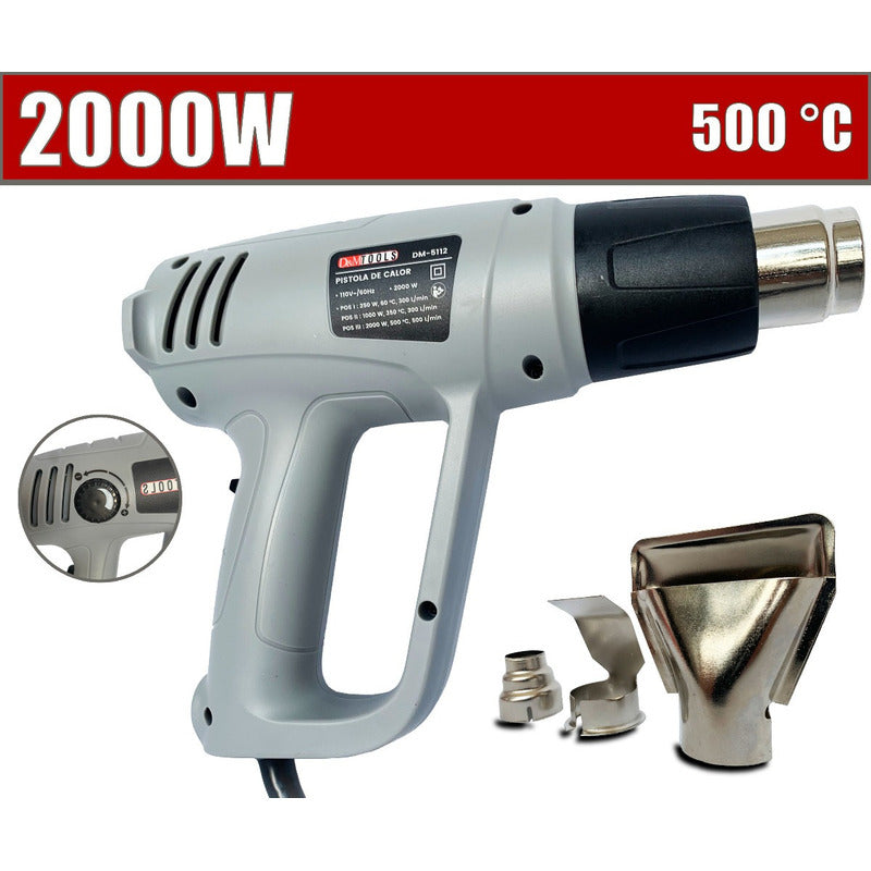 Pistola Y Boquilla Calor Termoencogible 2000wt Temperatura Variable Color Gris
