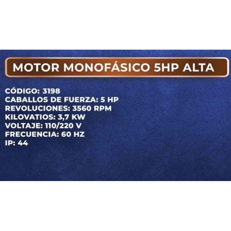 Motor Electrico Monofasico 5hp Alta Industria Trabajo Pesado