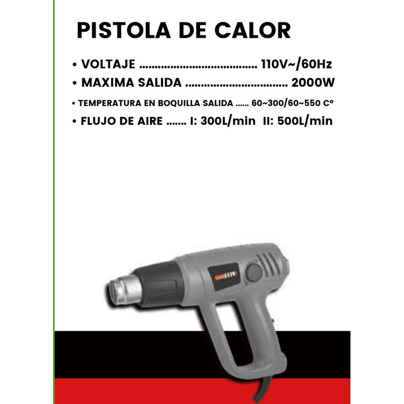 Pistola Y Boquilla Calor Termoencogible 2000wt Temperatura Variable Color Gris