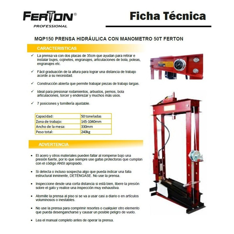 Prensa Hidraulica 50 Toneladas Envio Gratis Trabajo Pesado
