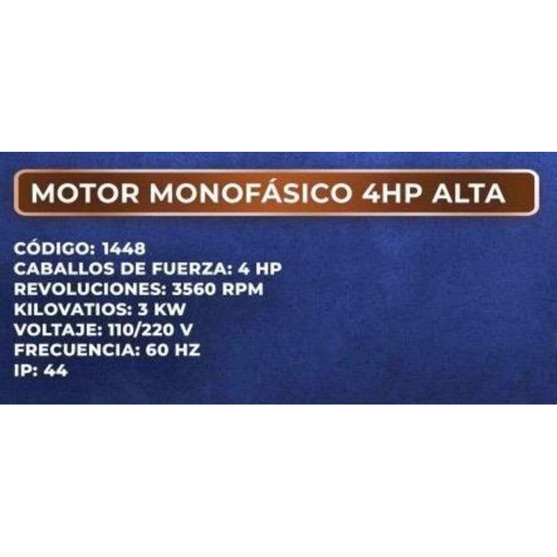 Motor Electrico Monofasico 4hp Alta Industria Trabajo Pesado