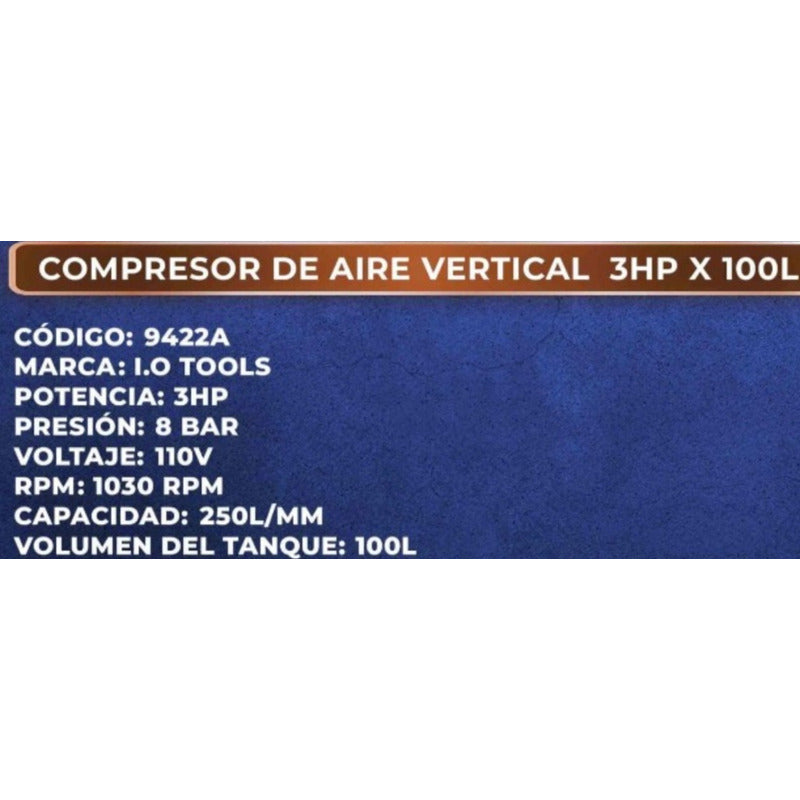 Compresor De Aire Vertical 3hp 100l Trabajo Pesado Industria